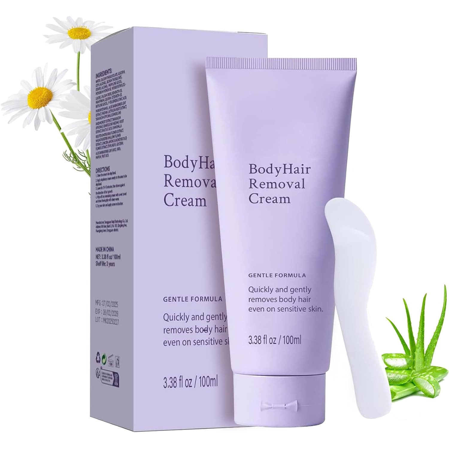 Body Hair Removal Cream for Sensitive Skin, Painless Depilatory Cream with Spatula Applicator, Durable and Smooth for Men and Women, Gentle Formula for Hair Removal and Skin Care